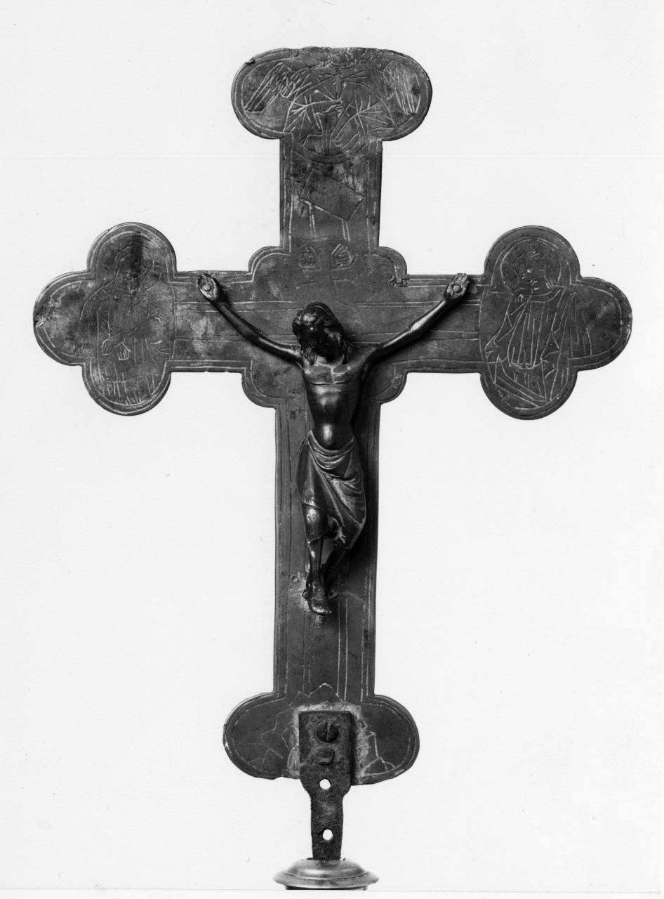 Cristo, dolenti, evangelisti (croce astile) - bottega toscana (sec. XV)