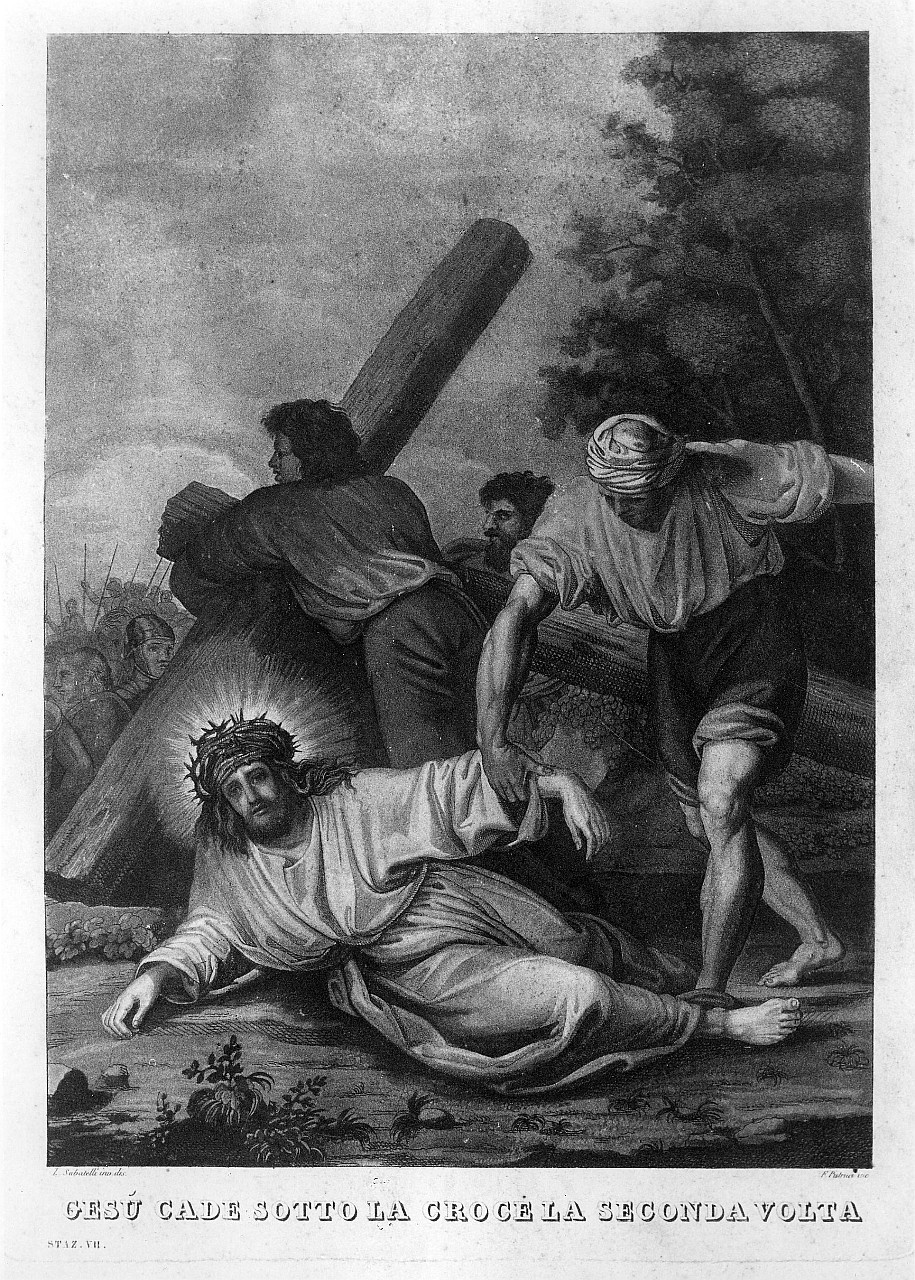 stazione VII: Gesù cade sotto la croce la seconda volta (stampa) di Pistrucci Filippo (prima metà sec. XIX)