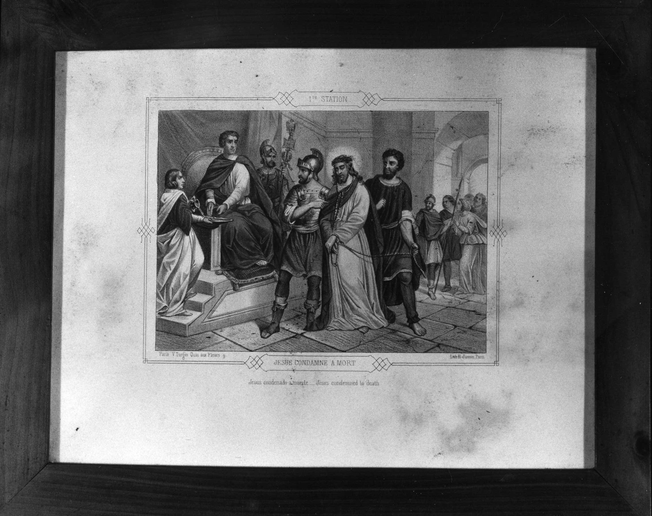 stazione I: Gesù condannato a morte (stampa a colori, serie) di Jannin H (seconda metà sec. XIX)