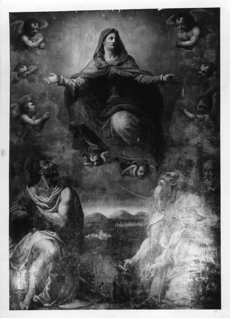 Madonna Assunta con San Giovanni Battista e San Girolamo (dipinto) di Allori Alessandro (attribuito) (sec. XVI)