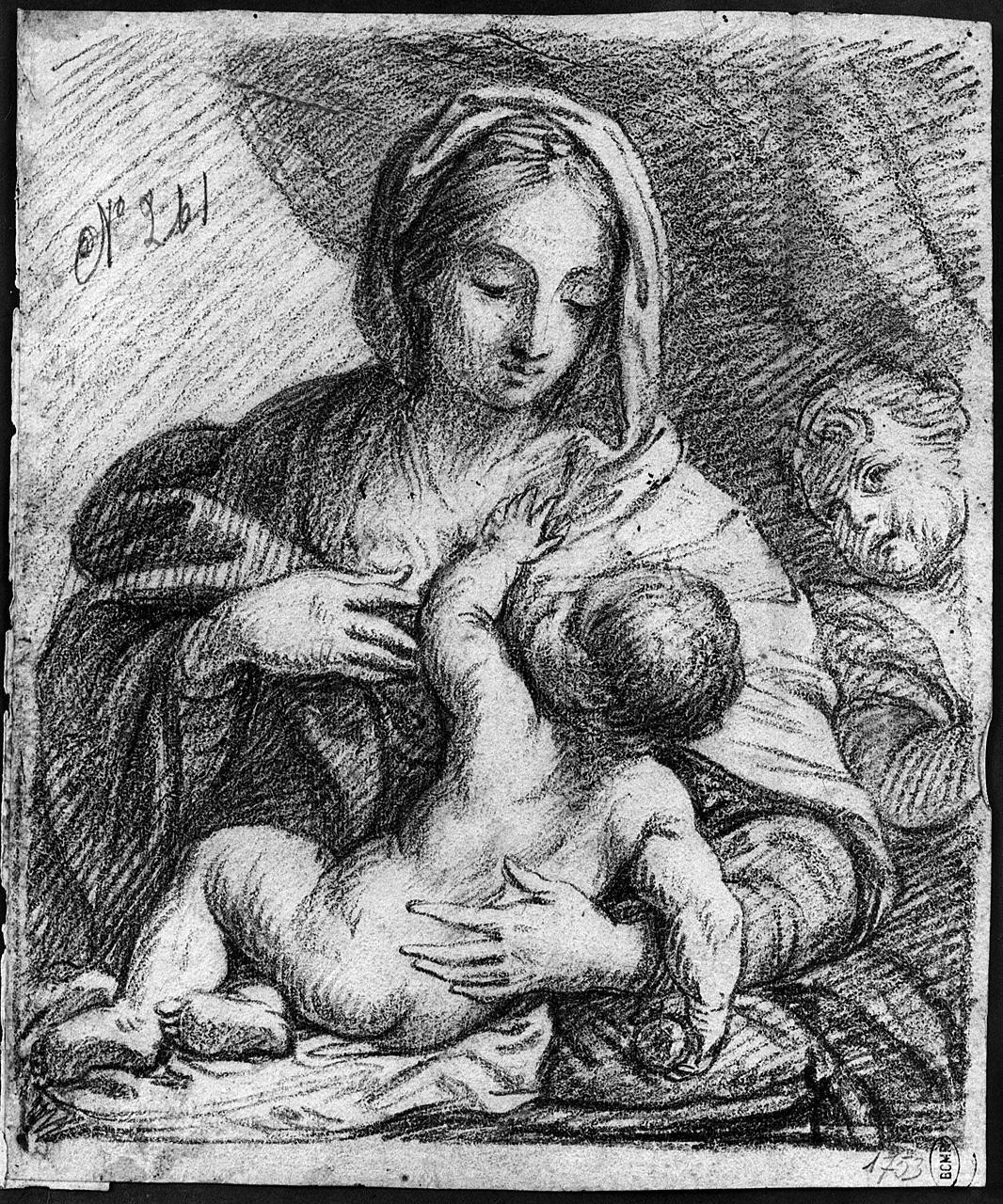 Madonna con Bambino e San Giovannino (disegno) di Ansaldi Innocenzo (sec. XVIII)