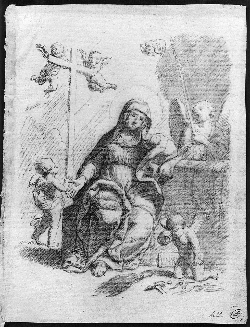 Madonna addolorata e angeli con simboli della passione (disegno) di Ansaldi Innocenzo (sec. XVIII)