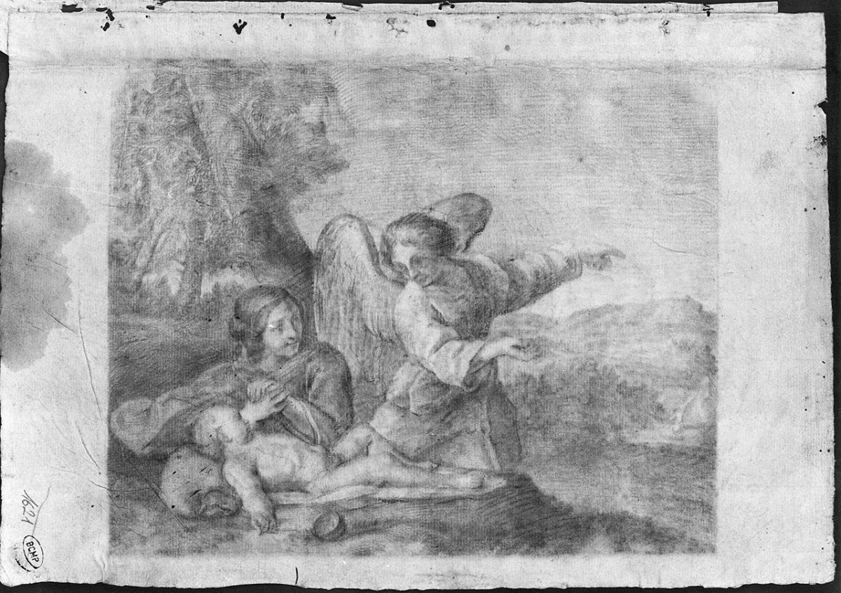 Agar e Ismaele nel deserto confortati dall'angelo (disegno) di Ansaldi Innocenzo (sec. XVIII)