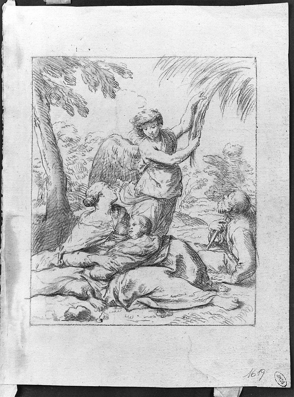 riposo nella fuga in Egitto e angelo (disegno) di Ansaldi Innocenzo (sec. XVIII)