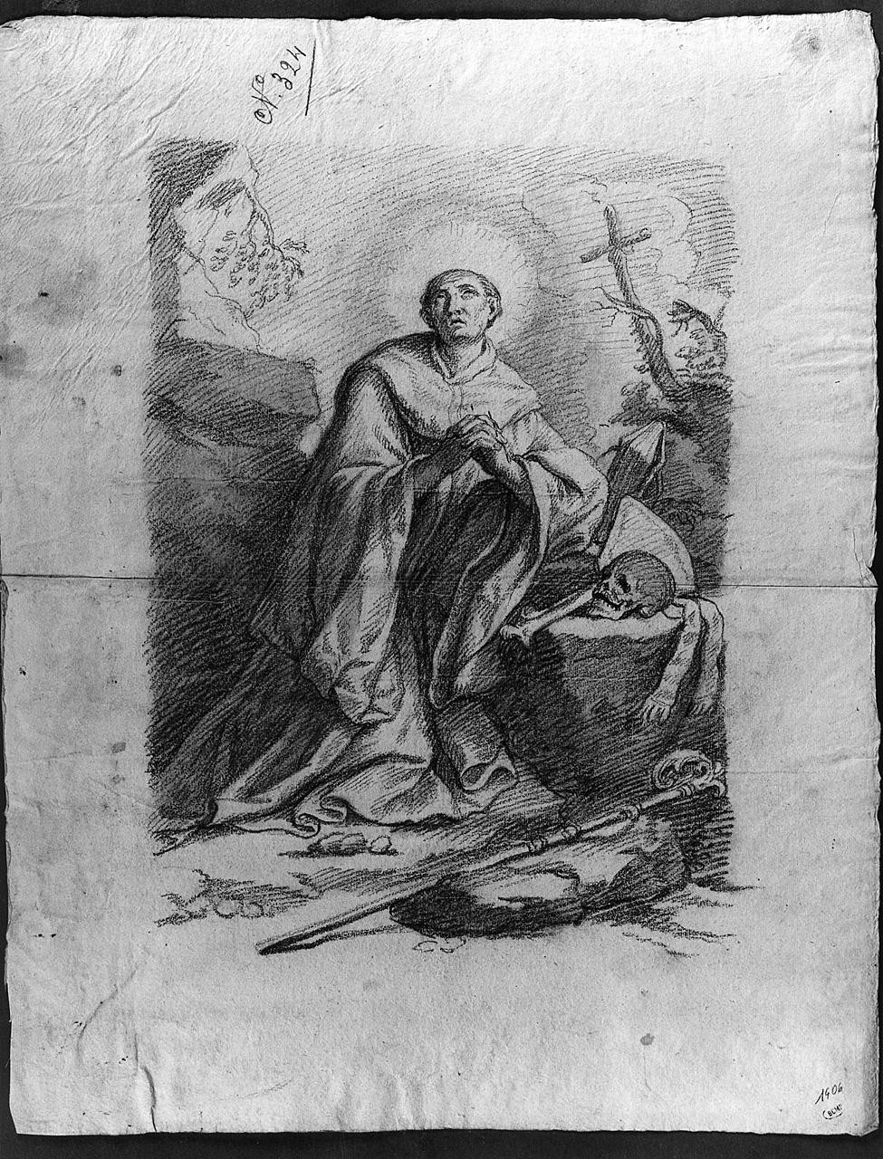Santo vescovo in preghiera (disegno) di Ansaldi Innocenzo (sec. XVIII)