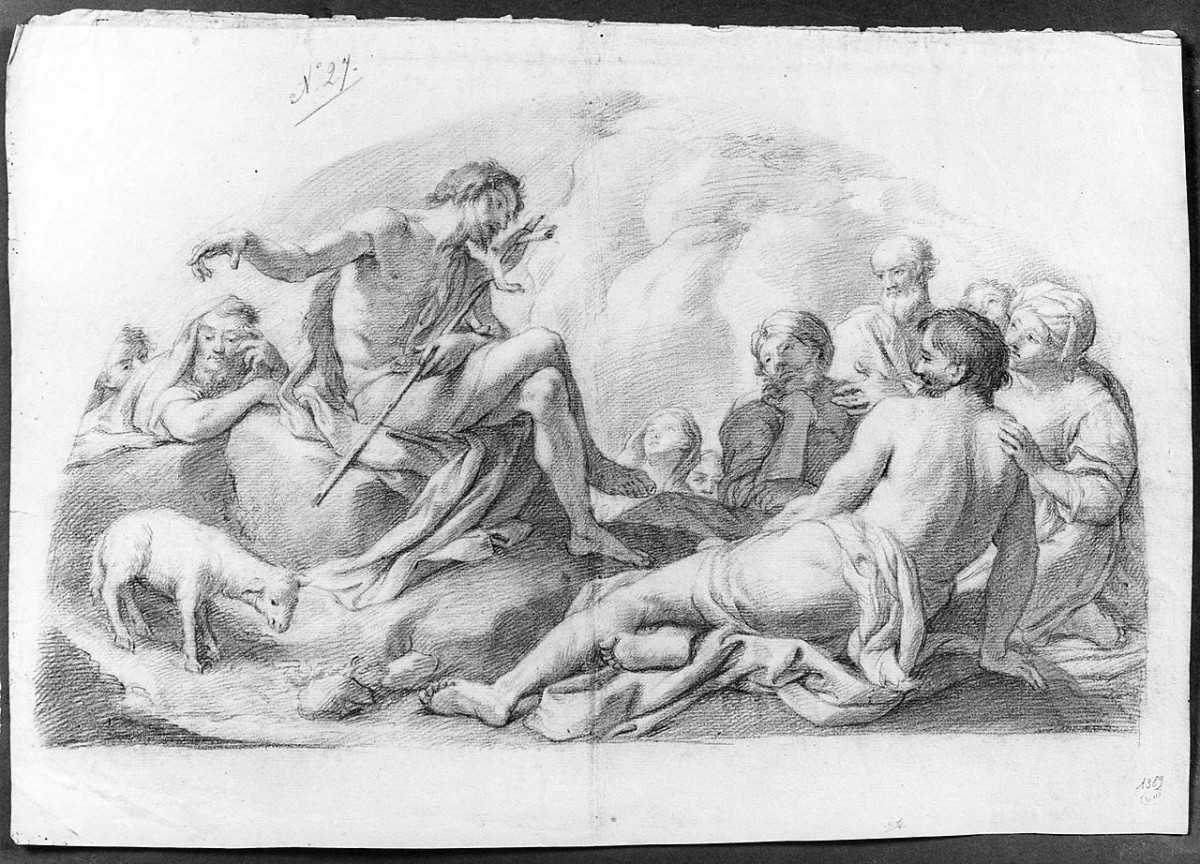 San Giovanni Battista predica nel deserto (disegno) di Ansaldi Innocenzo (sec. XVIII)