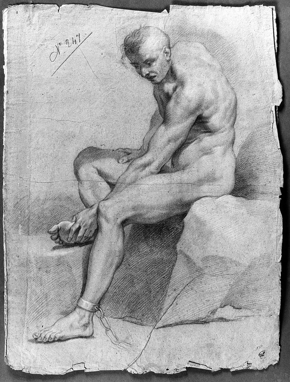figura maschile nuda (disegno) di Ansaldi Innocenzo (sec. XVIII)