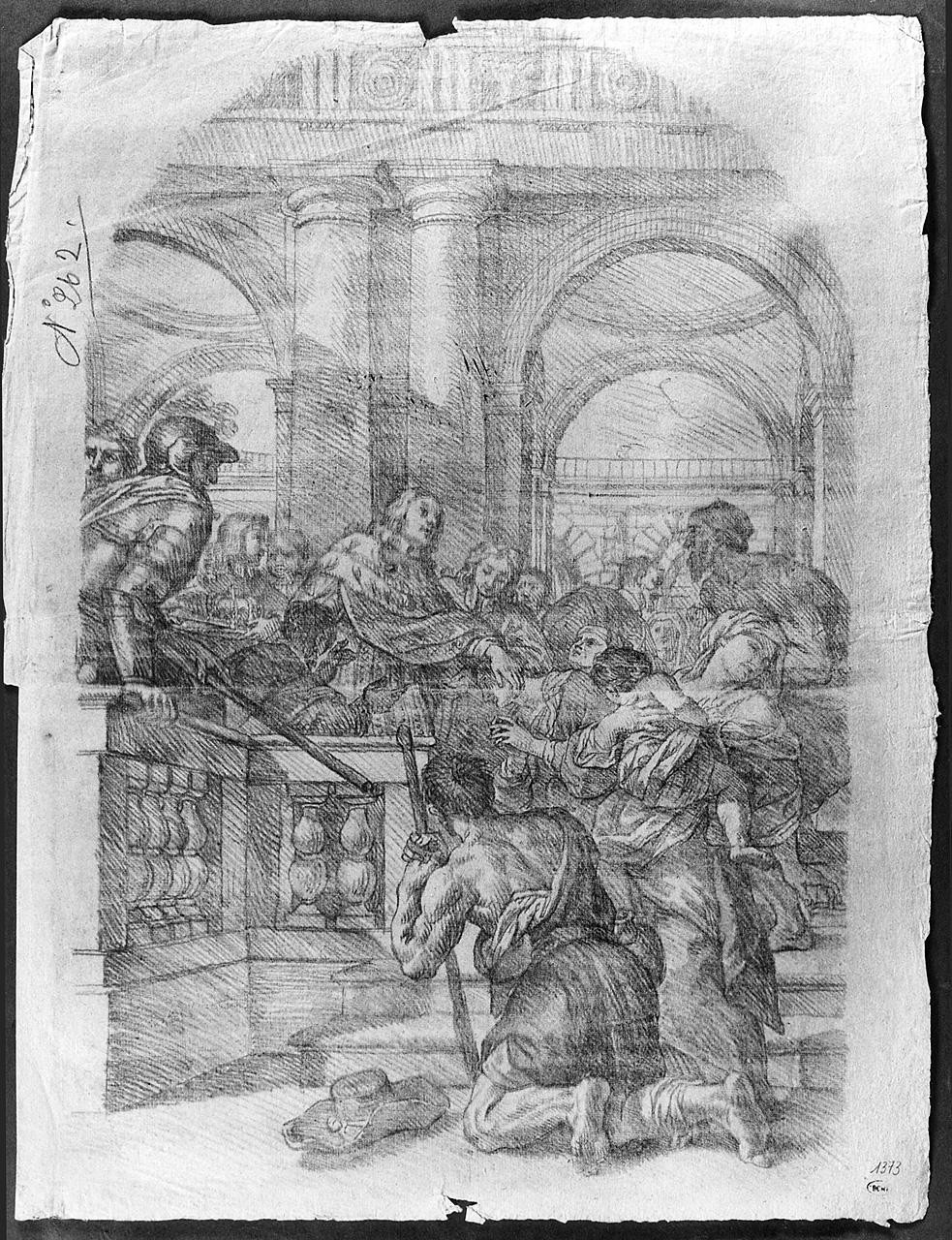 San Luigi dei Francesi guarisce gli scrofolosi (disegno) di Ansaldi Innocenzo (sec. XVIII)