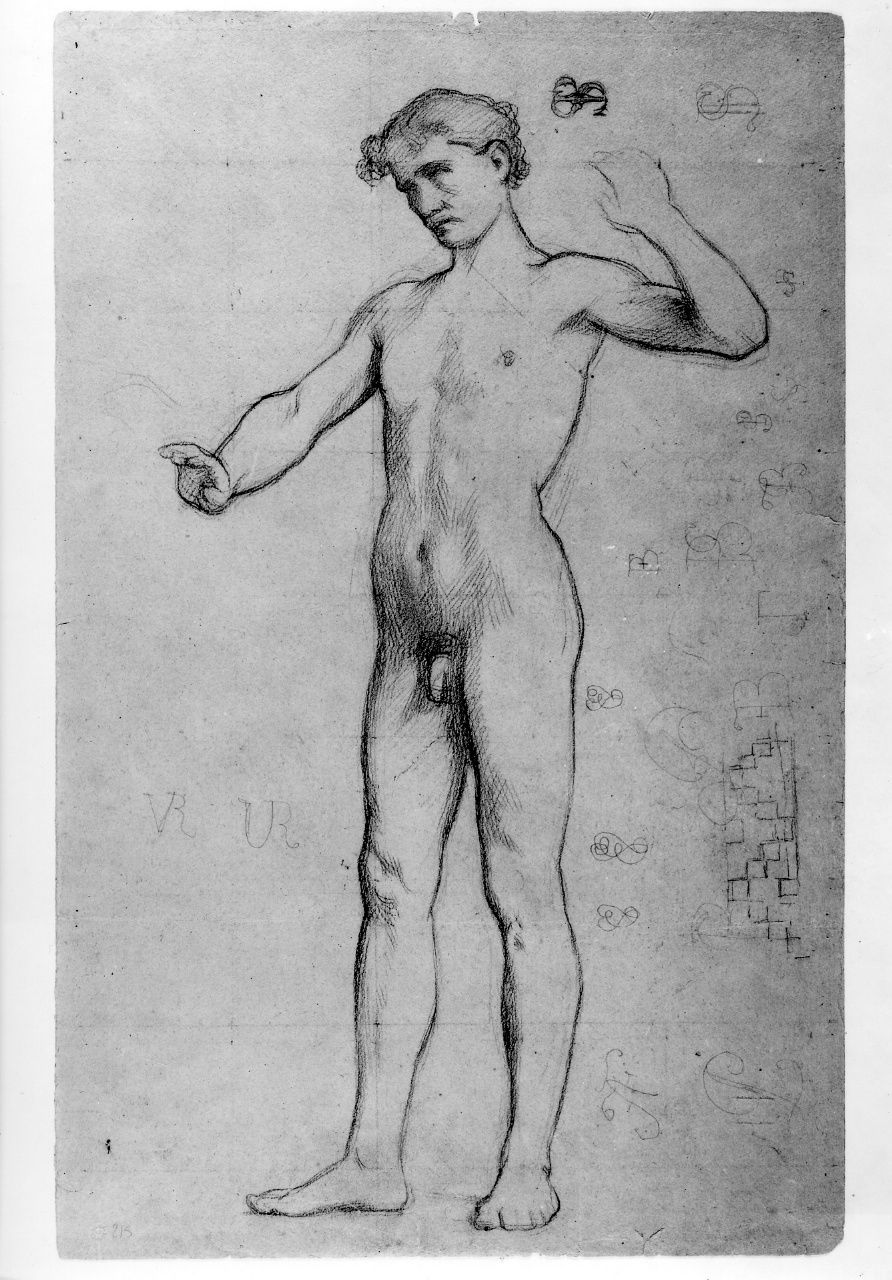 studio di nudo; studio di fregio architettonico (disegno preparatorio) di Franchi Alessandro (sec. XIX)