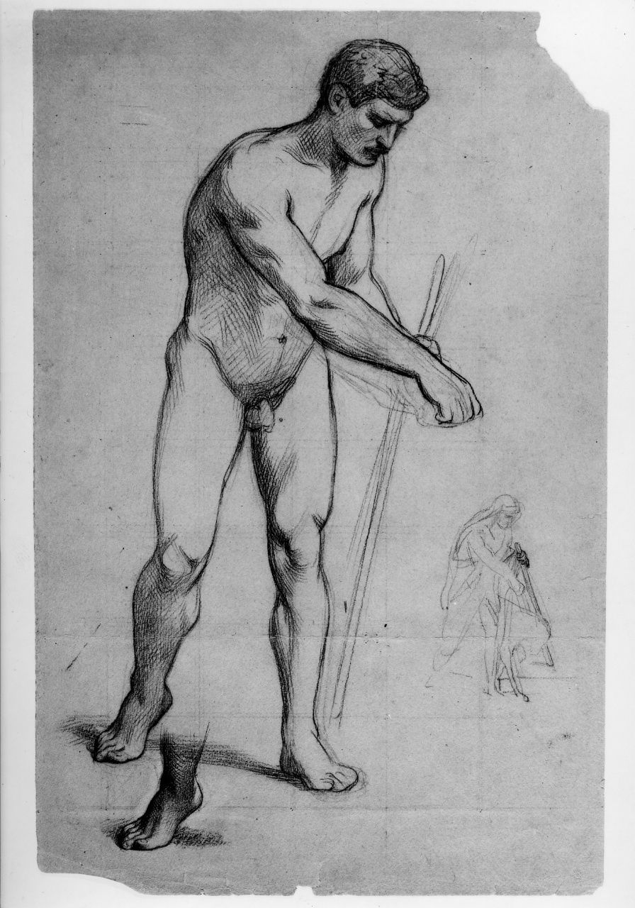 studio di nudo; studio di piede; studio di figura (disegno preparatorio) di Franchi Alessandro (sec. XIX)