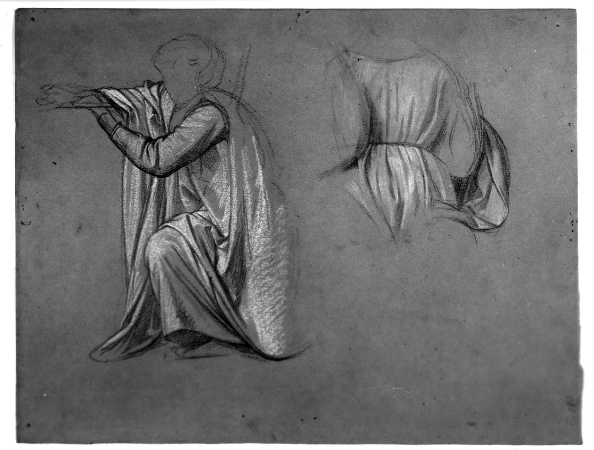 studio di figura panneggiata; studio di panneggio (disegno preparatorio) di Franchi Alessandro (sec. XIX)