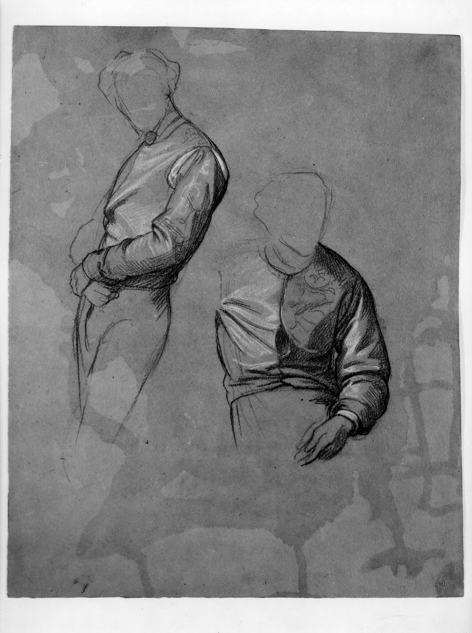 studio di figura; studio di panneggio (disegno preparatorio) di Franchi Alessandro (seconda metà sec. XIX)