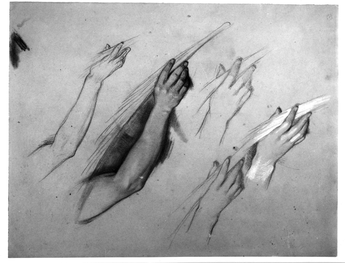 studio di mano; studio di braccio (disegno preparatorio) di Franchi Alessandro (sec. XIX)