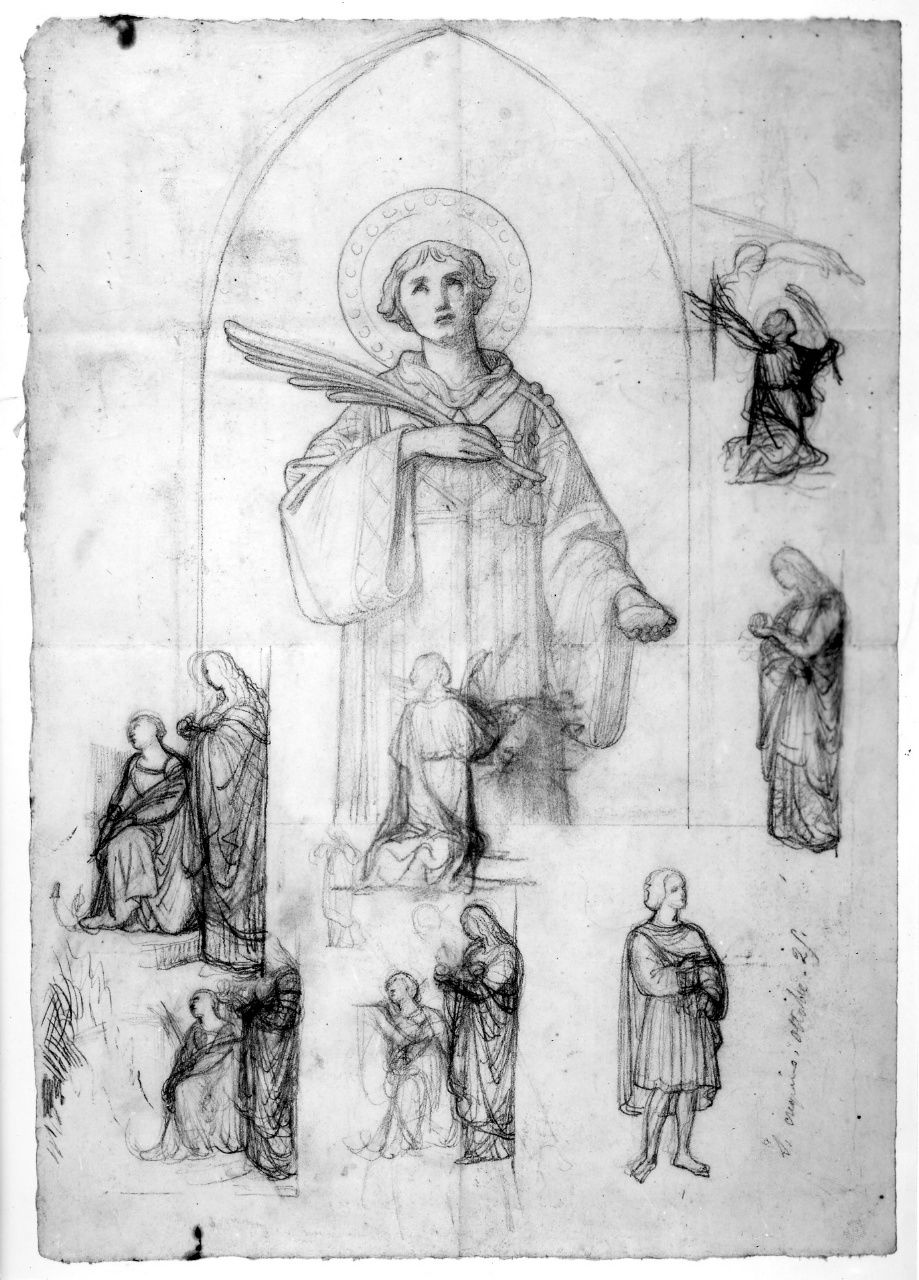 studio di figura; studio per un tabernacolo; studio di figura (disegno preparatorio) di Franchi Alessandro (seconda metà sec. XIX)