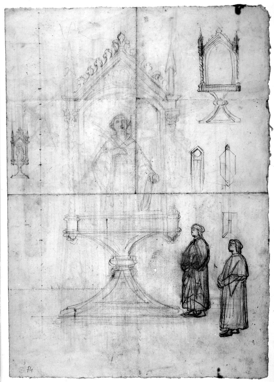 studio per un tabernacolo; studio di figura (disegno preparatorio) di Franchi Alessandro (sec. XIX)