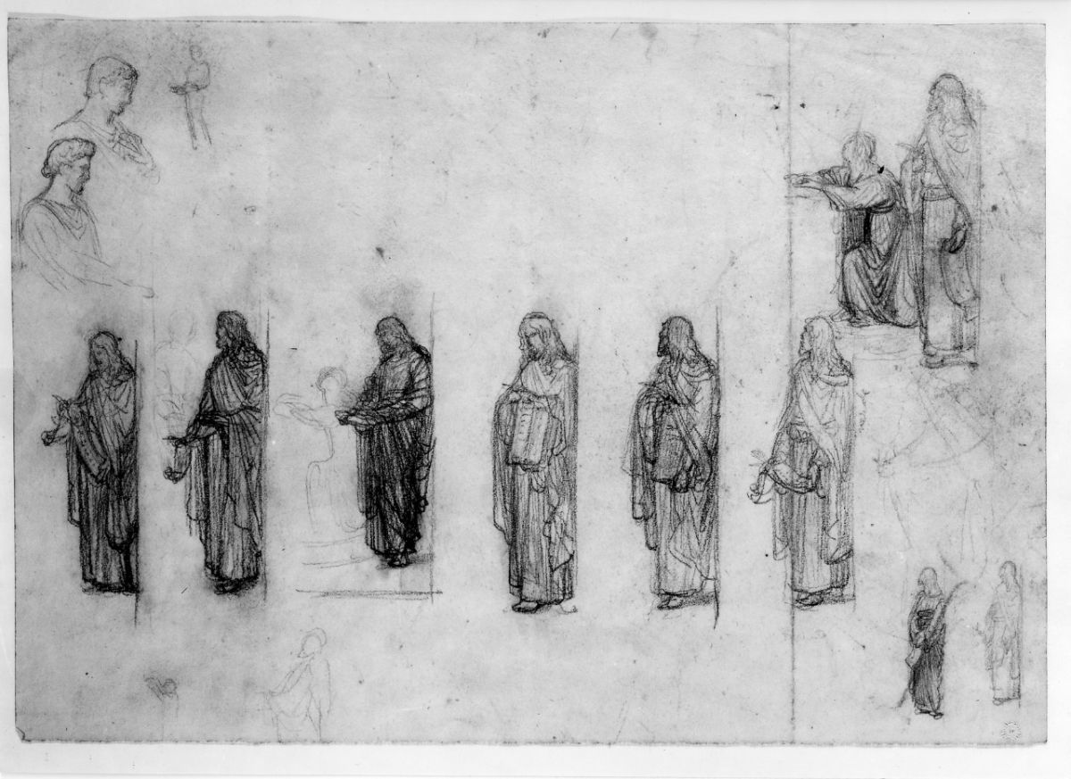 studio di figura; studio di composizione (disegno preparatorio) di Franchi Alessandro (sec. XIX)