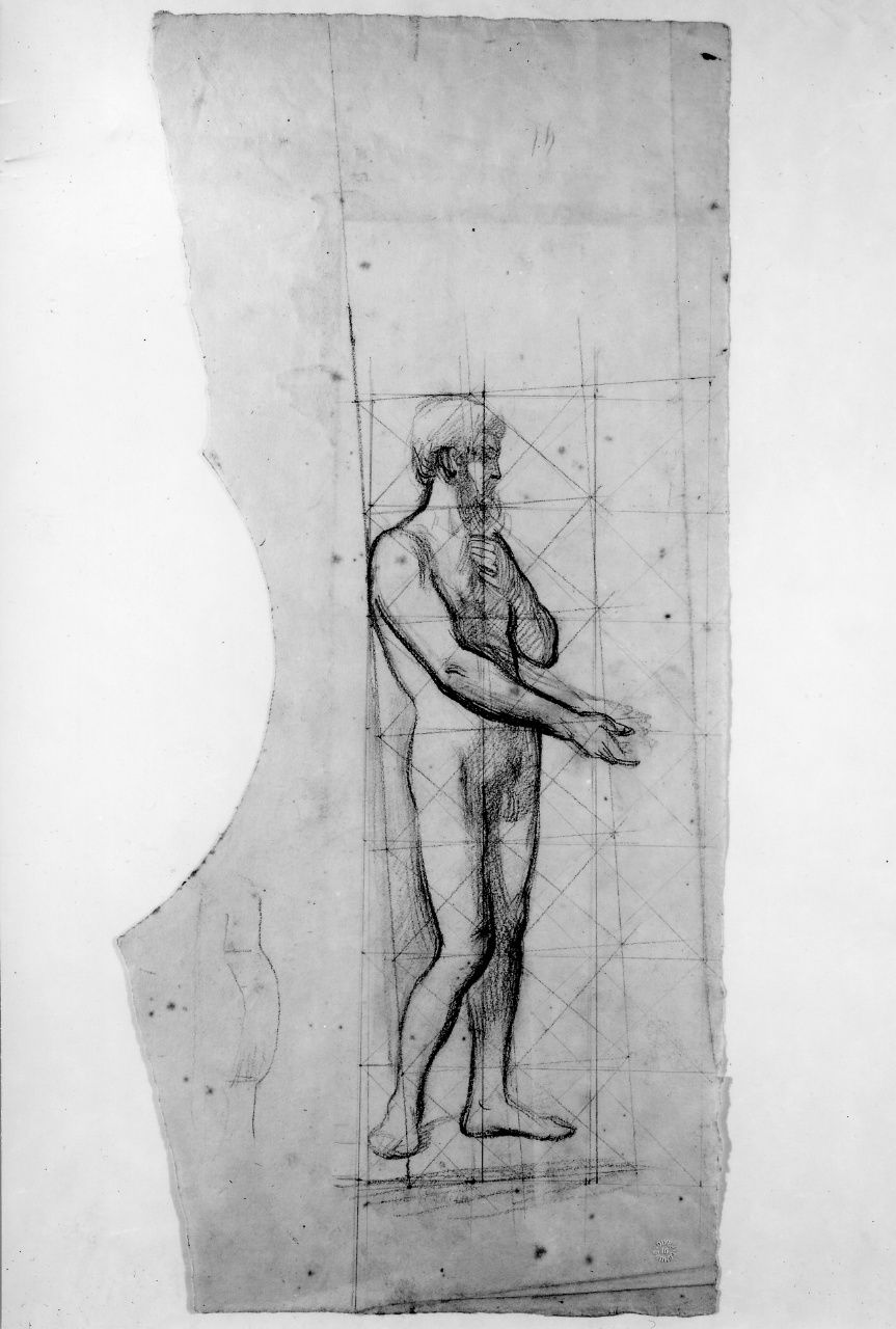 studio di nudo; studio di fregio architettonico (disegno preparatorio) di Franchi Alessandro (sec. XIX)