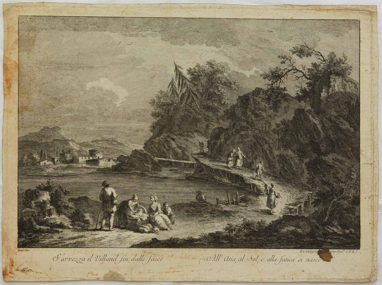 Scena campestre sul lago (stampa smarginata, serie) di Berardi Fabio (attribuito), Zais Giuseppe - ambito veneziano (sec. XVIII)