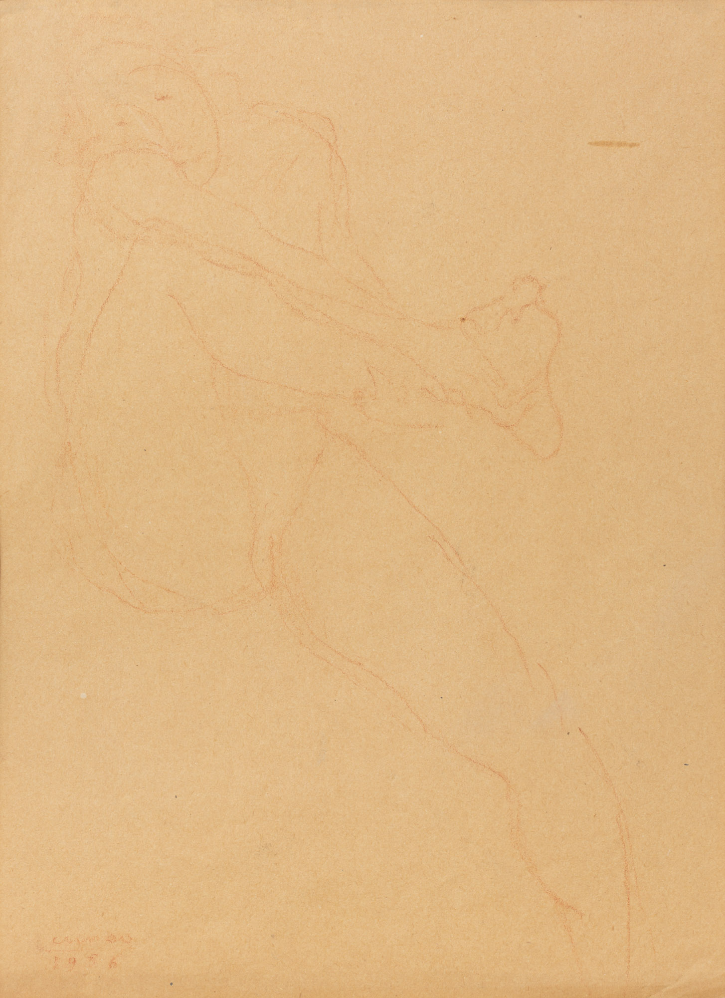 Donna che lancia un piede in avanti, Nudo di donna seduta con una gamba tesa avanti e l'altra tirata su (disegno, opera isolata) di Cuneo Renata (XX)