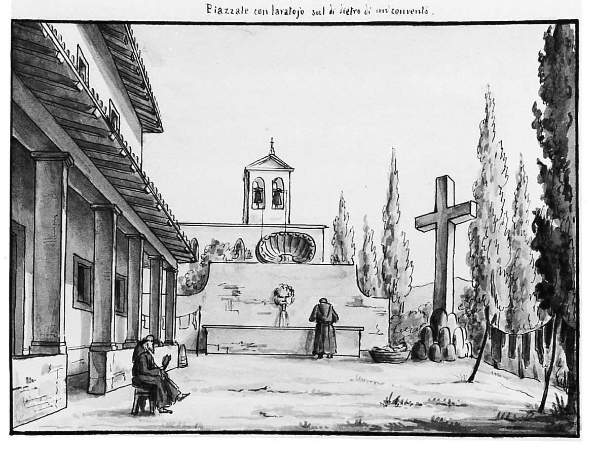 paesaggio con architetture (disegno) di Saltini Pietro (seconda metà sec. XIX)