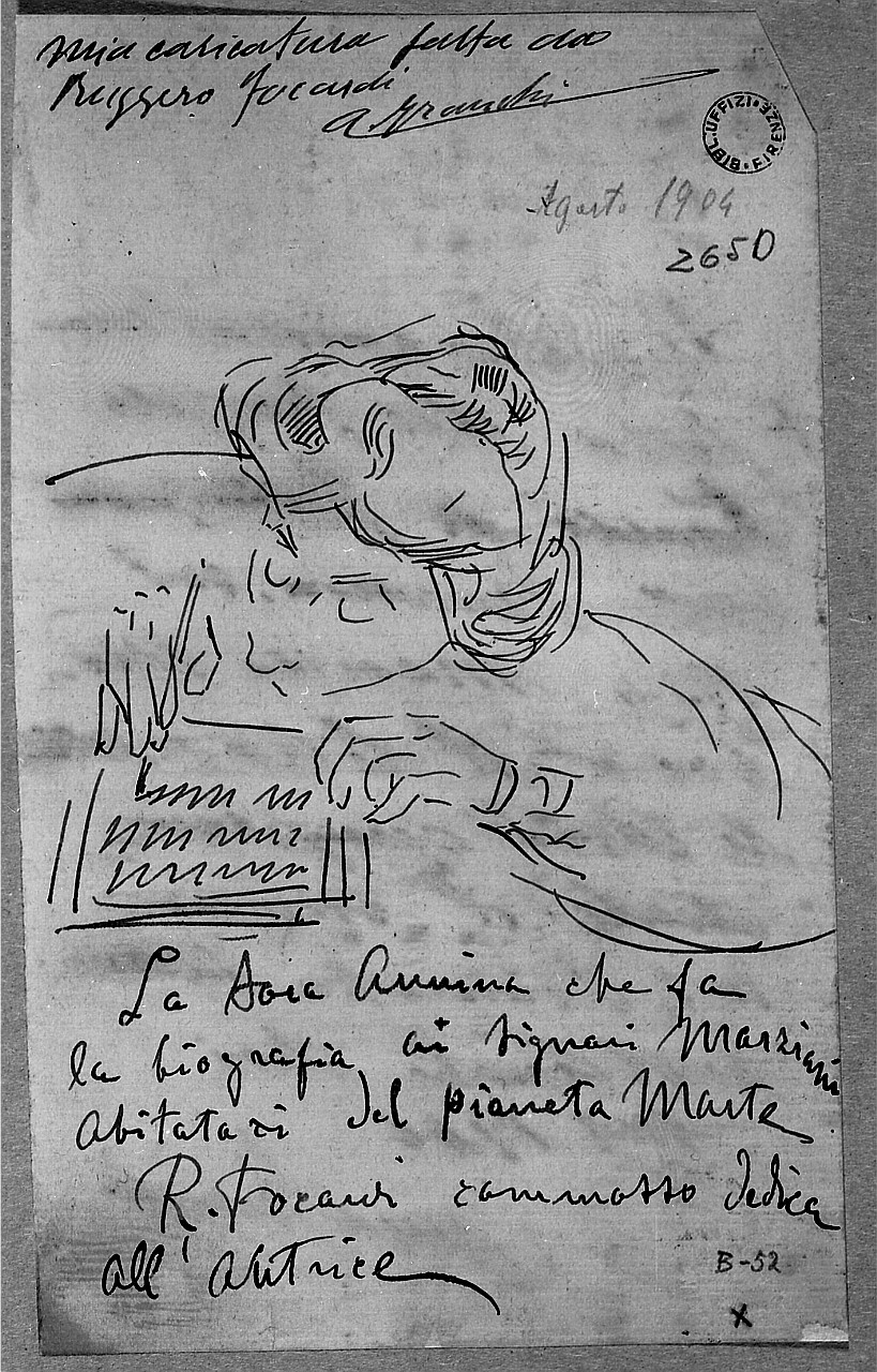 Caricatura di Anna Franchi, ritratto di donna (disegno) di Focardi Ruggero (sec. XX)
