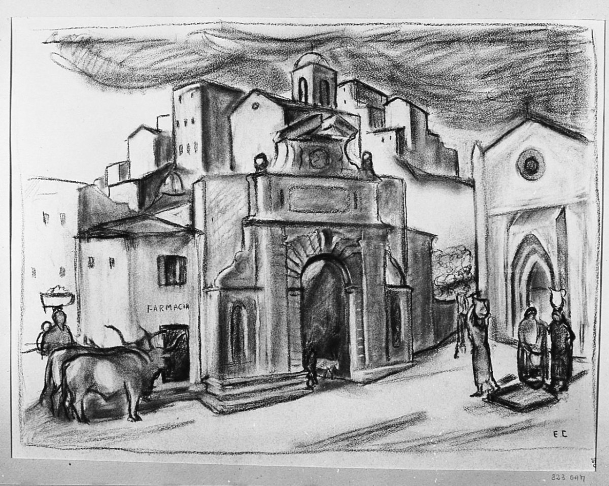 veduta di paese (disegno) di Chaplin Elisabeth (sec. XX)