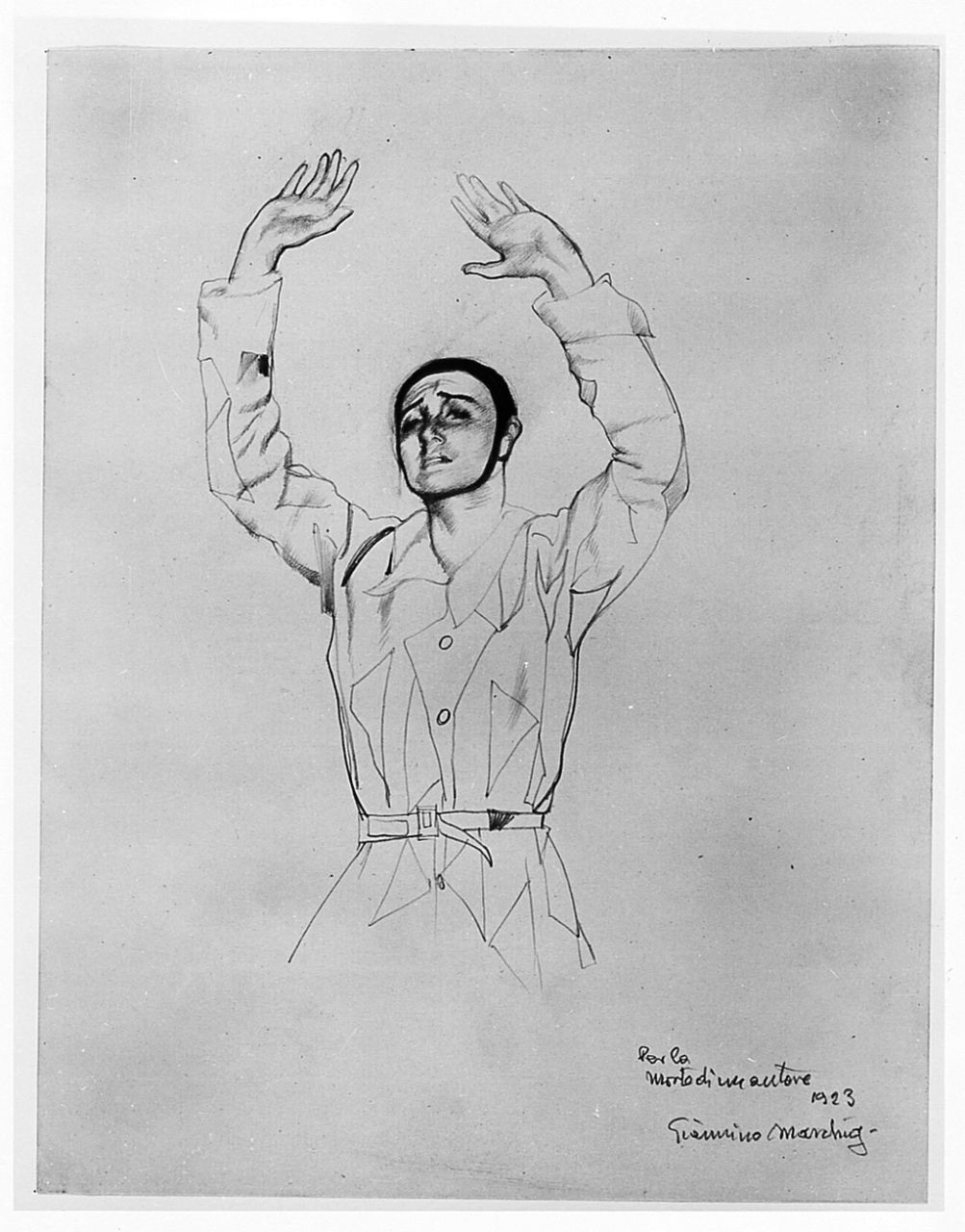 studio per La morte di un autore, figura maschile (disegno) di Marchig Giannino (sec. XX)