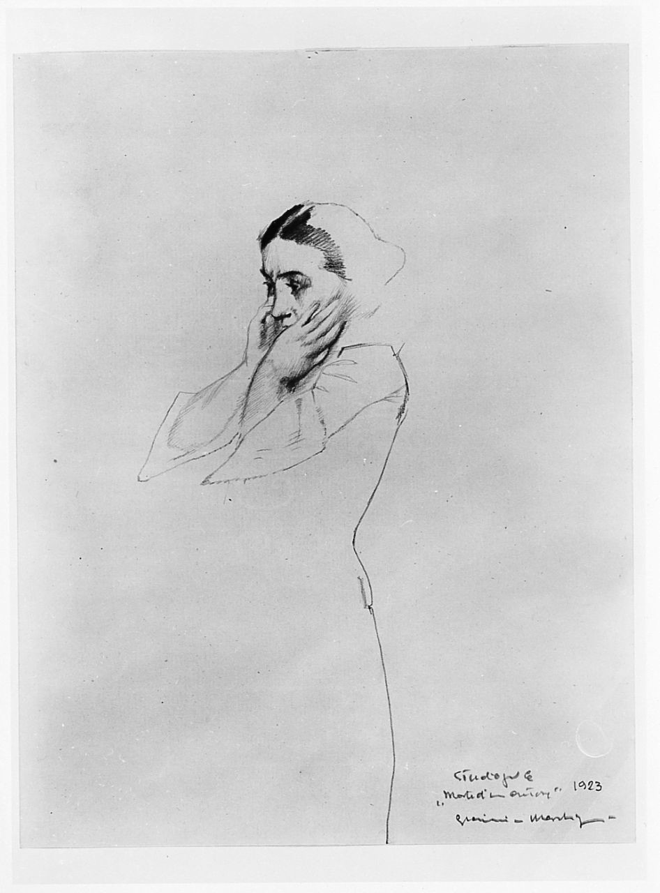 studio per La morte di un autore, figura femminile (disegno) di Marchig Giannino (sec. XX)