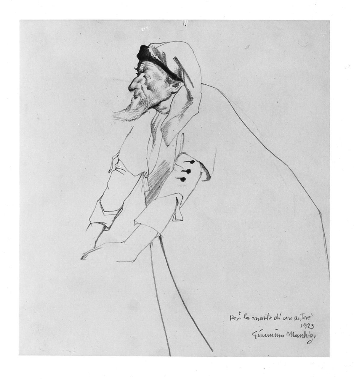 studio per La morte di un autore, figura maschile di anziano (disegno) di Marchig Giannino (sec. XX)