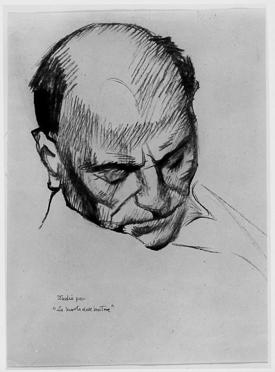 studio per La morte di un autore, testa d'uomo (disegno) di Marchig Giannino (sec. XX)