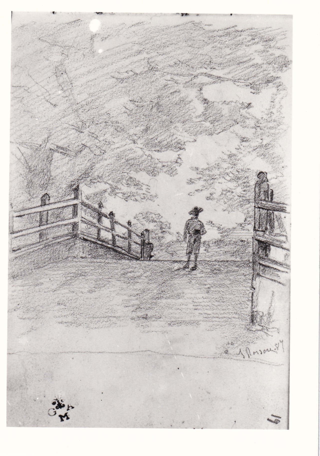 Ponticello in legno nella tenuta di S. Rossore, vedute (disegno) di Borrani Odoardo (sec. XIX)