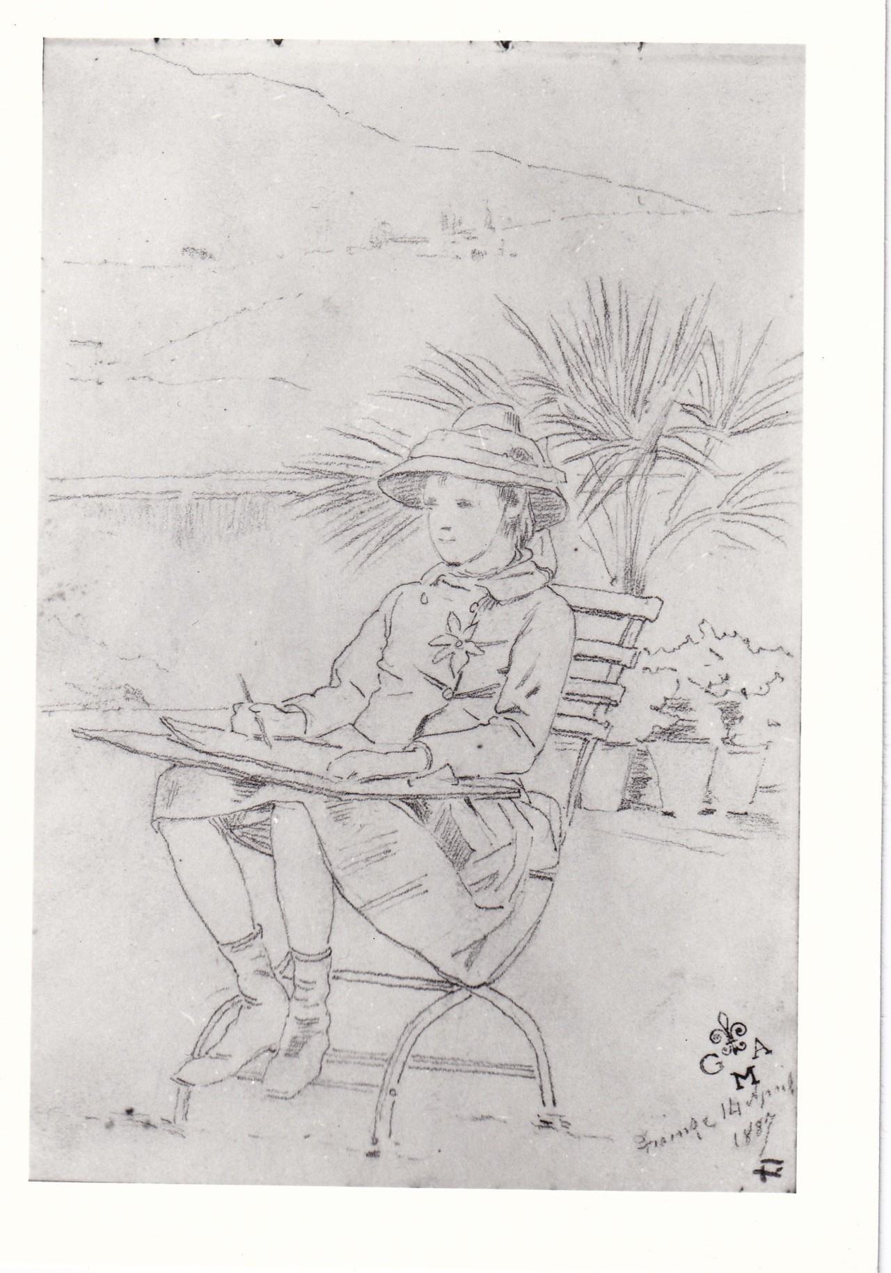 Ritratto di bambina seduta che dipinge (disegno) di Borrani Odoardo (sec. XIX)