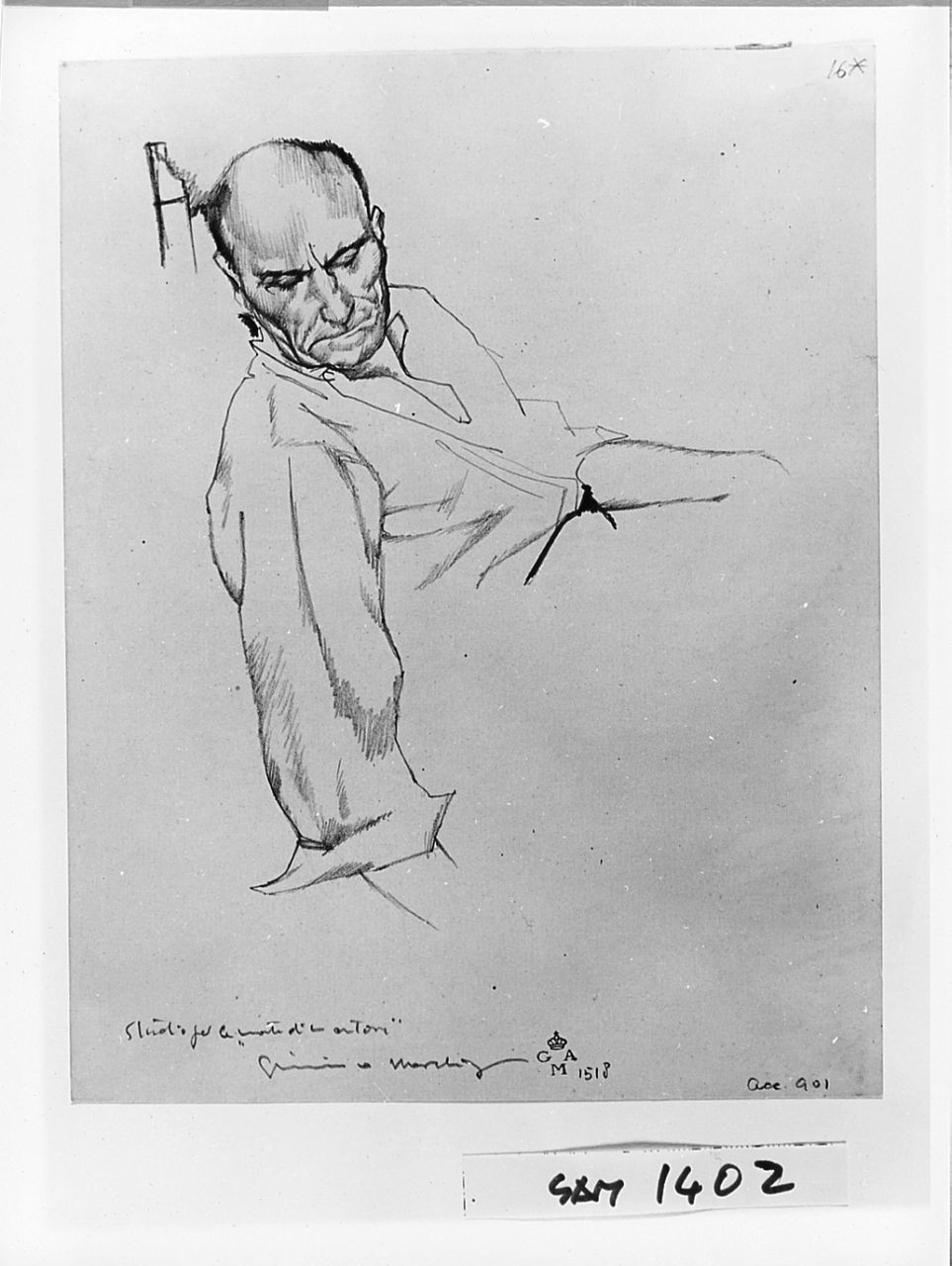 figura maschile distesa (disegno) di Marchig Giannino (sec. XX)