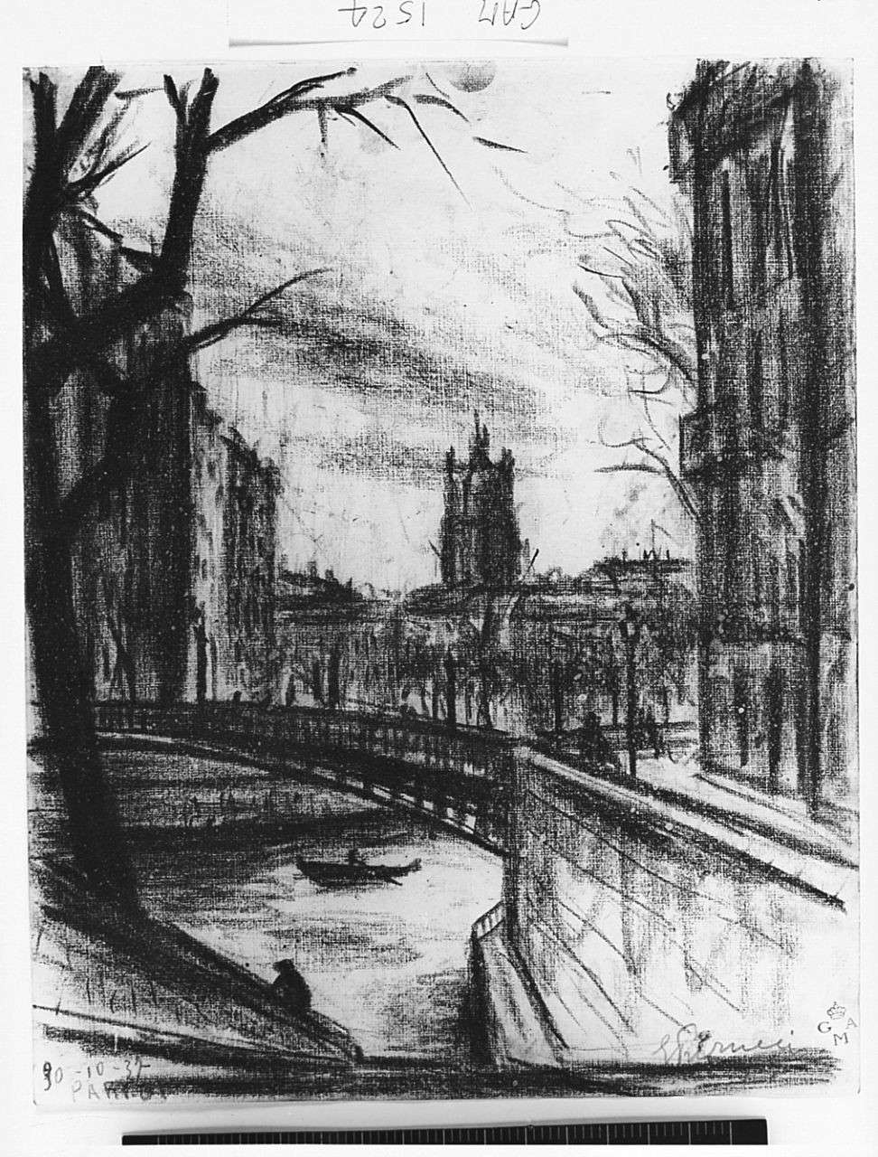 Veduta di Parigi sul Lungosenna (disegno) di Pierucci Giulio (sec. XX)