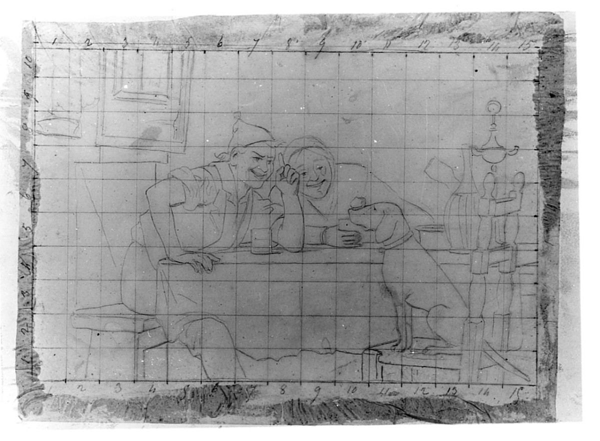 interno di osteria con figure (disegno) di Saltini Pietro (terzo quarto sec. XIX)