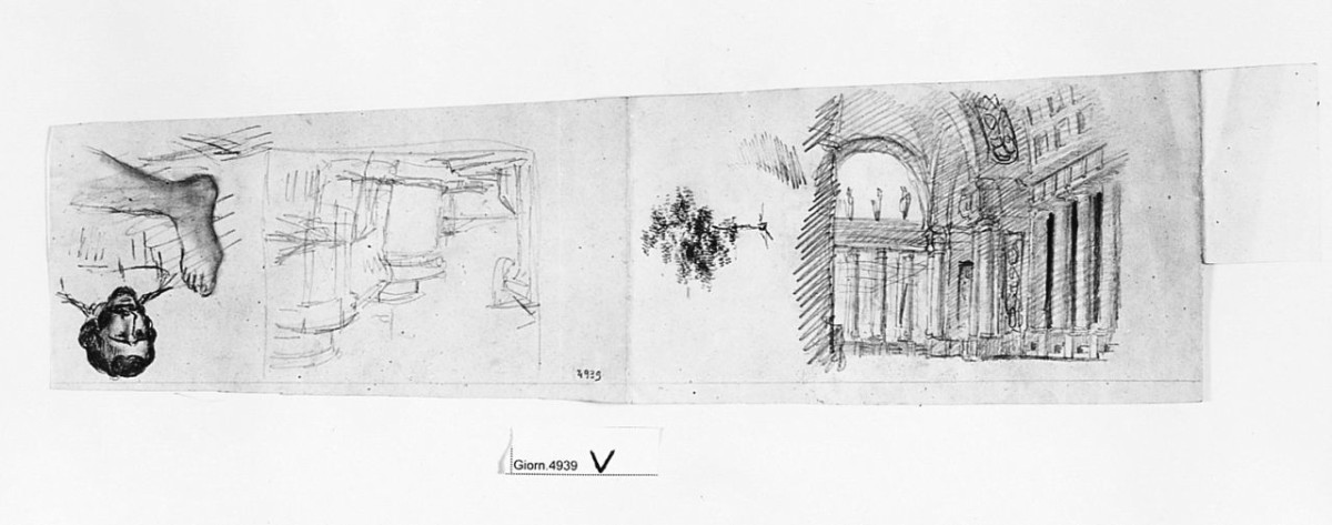 paesaggio con architetture (disegno) di Saltini Pietro (terzo quarto sec. XIX)