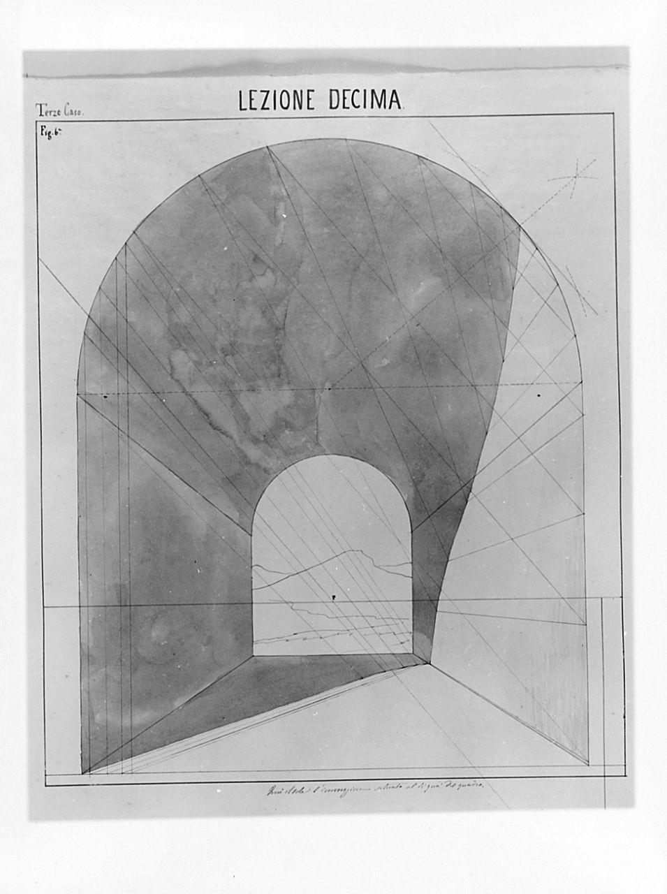 studio geometrico-architettonico: studio di ambiente a volte con proiezioni delle ombre, disegno geometrico (disegno) di Saltini Pietro (terzo quarto sec. XIX)