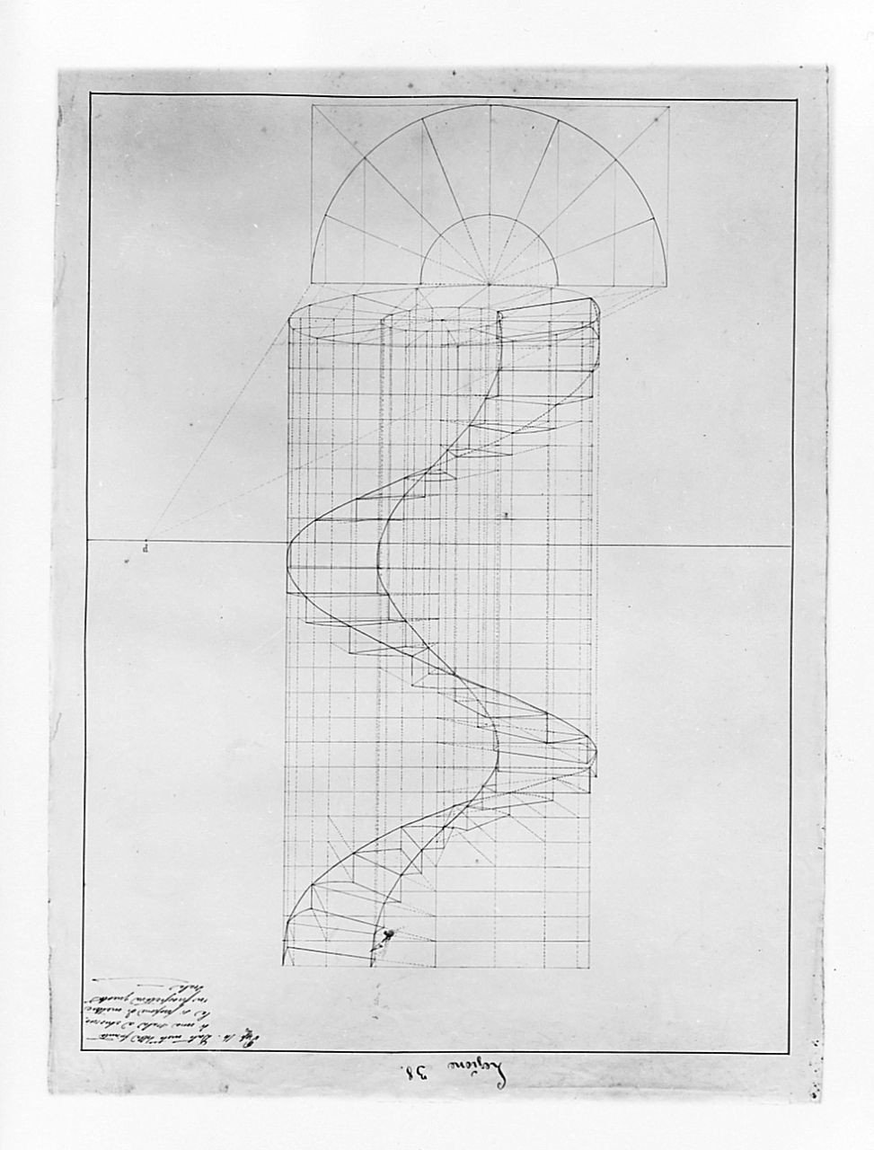 studio geometrico-architettonico: studio di una scala a chiocciola, disegno geometrico (disegno) di Saltini Pietro (terzo quarto sec. XIX)