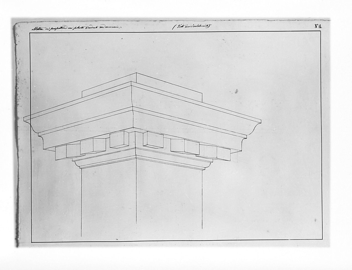 Studio architettonico: studio di cornice di pilastro, capitello (disegno) di Saltini Pietro (terzo quarto sec. XIX)