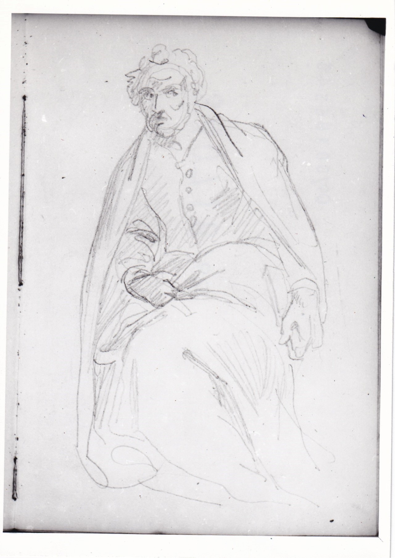 Figura maschile seduta avvolta in ampio mantello (disegno) di Bezzuoli Giuseppe (sec. XIX)