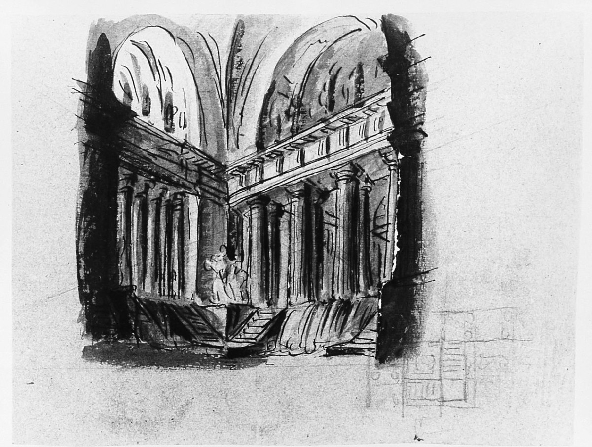 scenografia, architettura (disegno) di Saltini Pietro (terzo quarto sec. XIX)