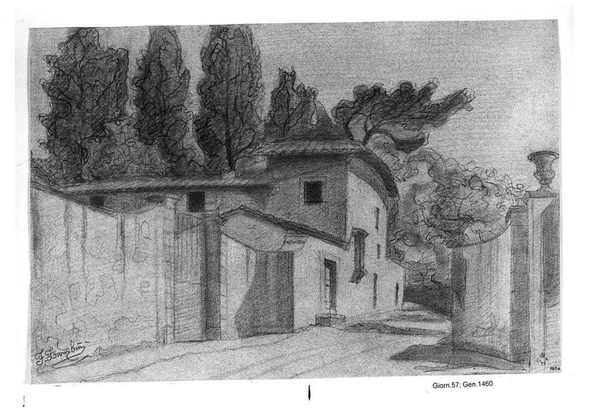 Via Montughi, paesaggio con architetture (disegno) di Zambini Ferrante (sec. XX)