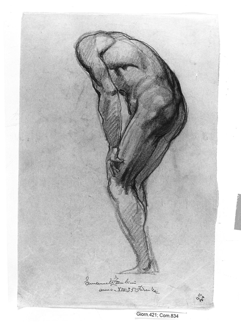 figura maschile nuda (r.), figura maschile nuda (v.) (disegno) di Zambini Emanuele (sec. XX)