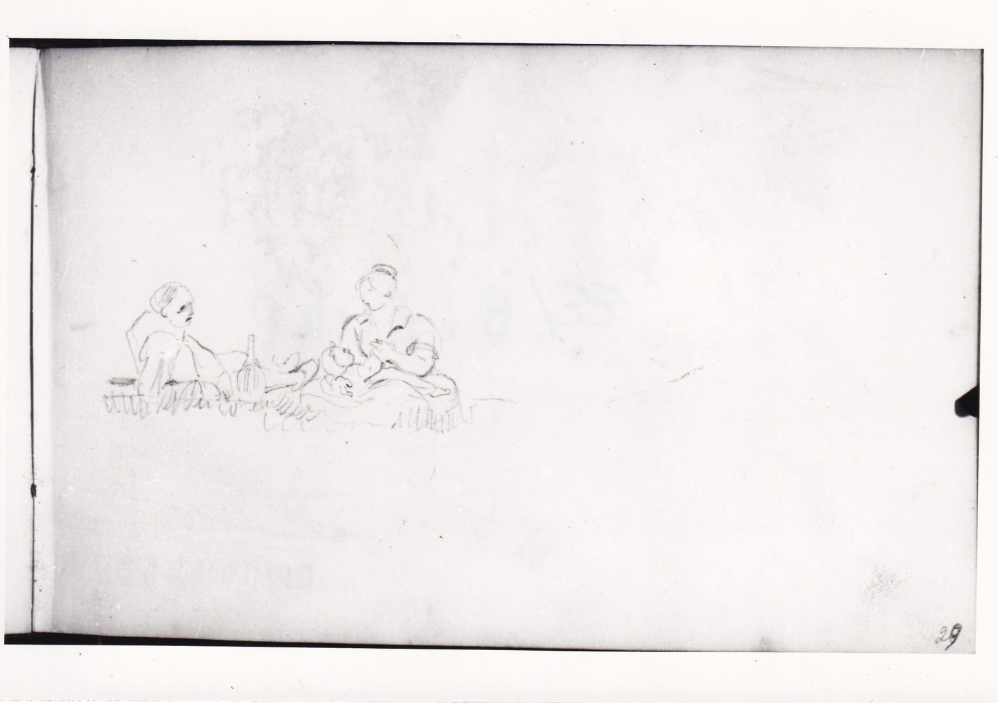 Gruppo di tre figure in riposo in un campo (disegno) di Bezzuoli Giuseppe (sec. XIX)