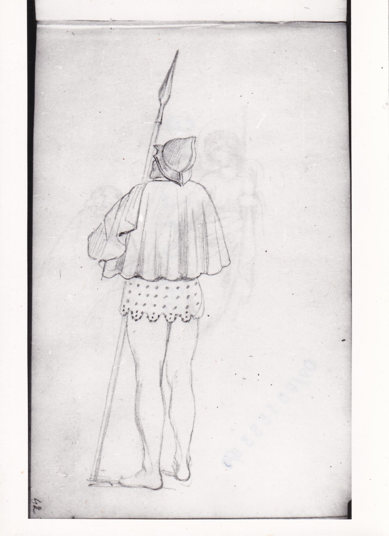 Figura di armato in abiti antichi di spalle (disegno) di Bezzuoli Giuseppe (sec. XIX)