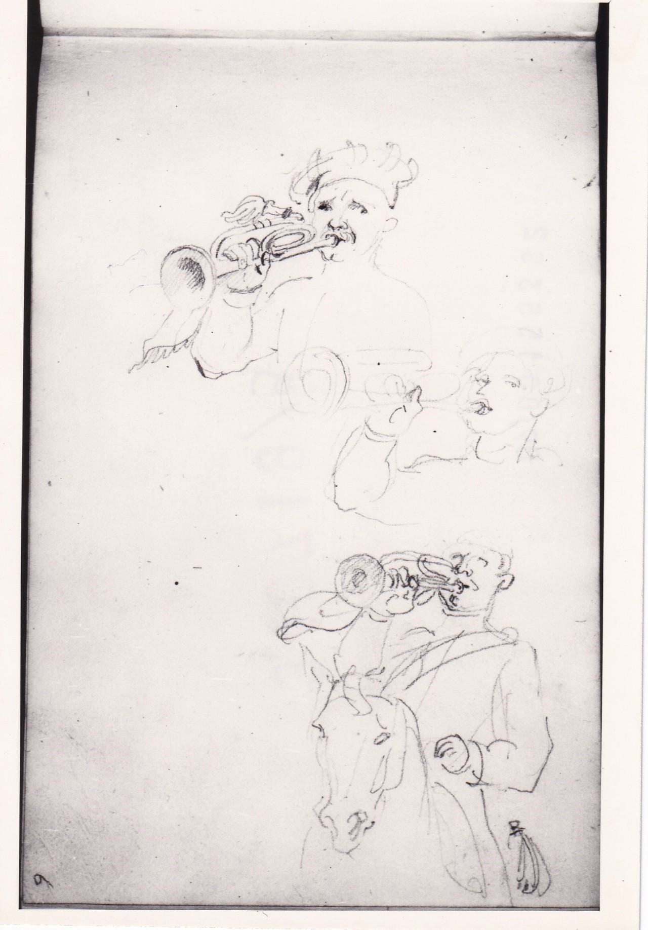 Tre studi di trombettiere a cavallo (disegno) di Bezzuoli Giuseppe (sec. XIX)