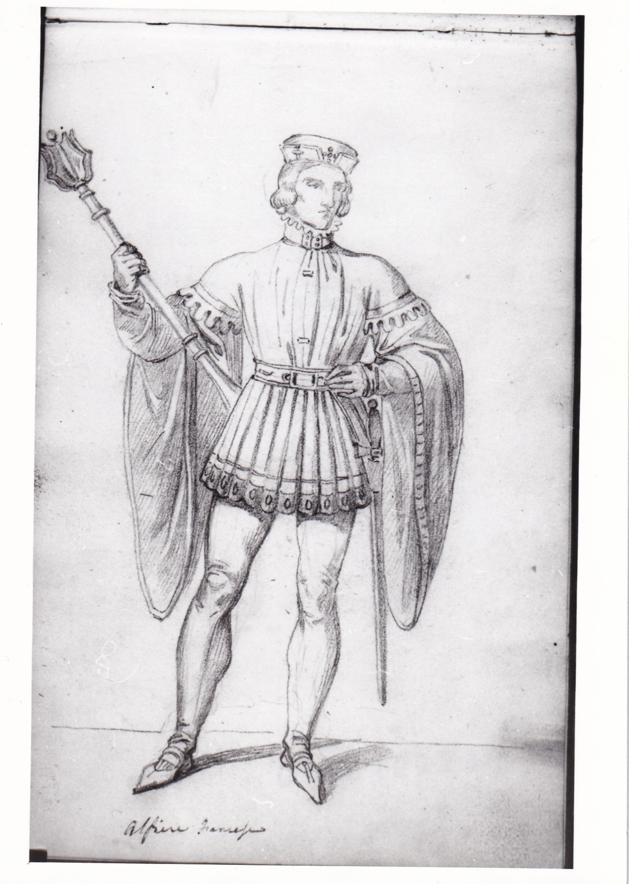 Paggio in costume del '400 (disegno) di Bezzuoli Giuseppe (sec. XIX)