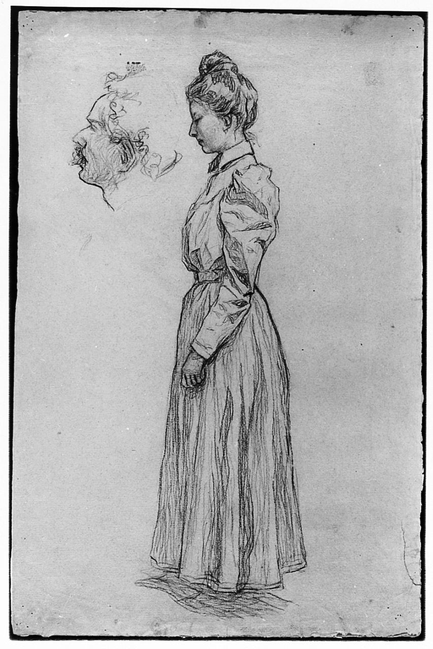 figura femminile/ testa d'uomo (disegno) di Ancillotti Goretti Beatrice (sec. XX)