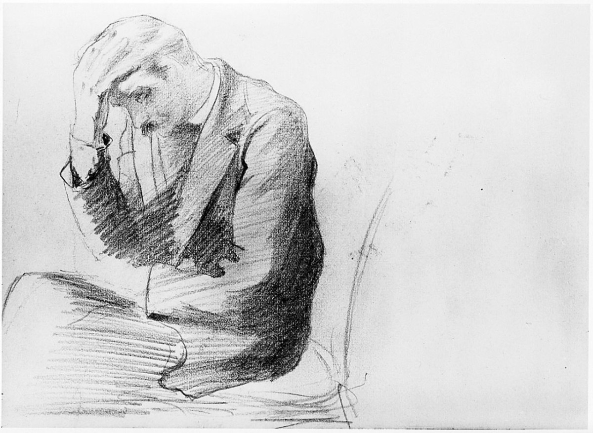 figura maschile seduta (disegno) di Ancillotti Goretti Beatrice (sec. XX)