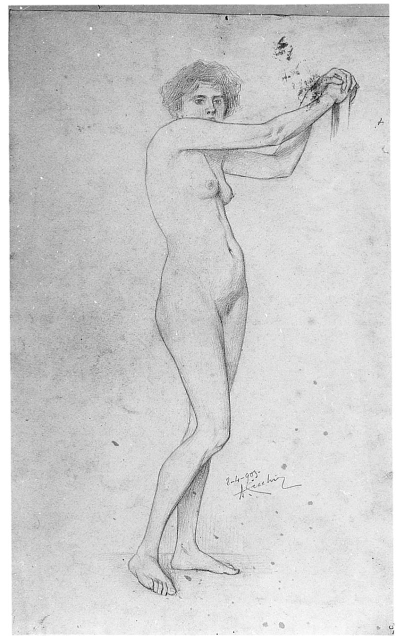 figura femminile nuda (disegno) di Cecchi Adriano (sec. XX)